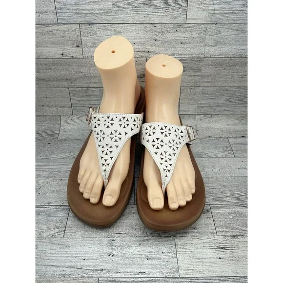 Aetrex Shoes Aetrex White Laser Cut Adjustable Buckle Comfort